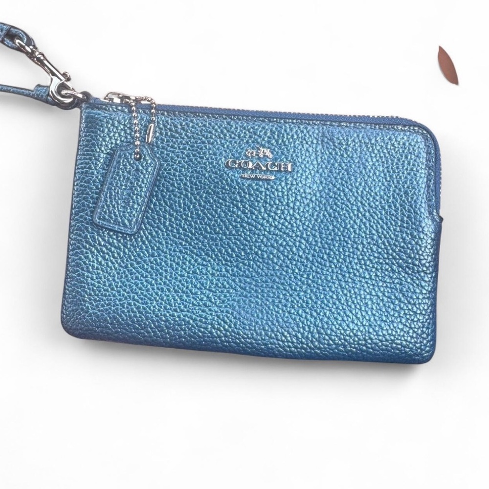 Coach  Blue metallic Zip Wristlet